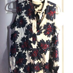 J. Crew Cream Sleeveless Camisole with Navy & Red Sequin Floral 4